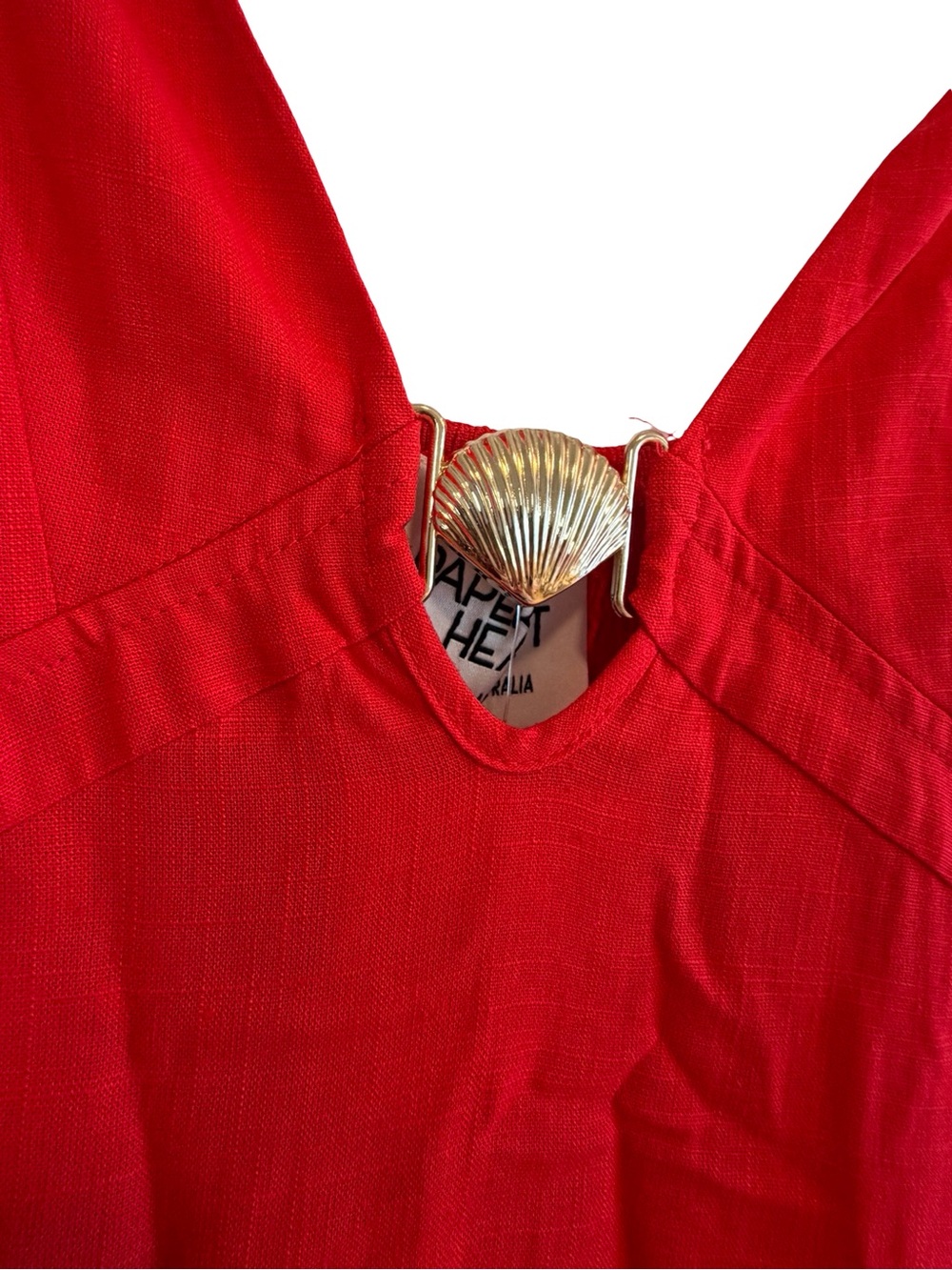 Paper Heart Anthropologie Linen Blend Shell Hardware Detail Maxi Dress Red M NWT - Picture 7 of 9